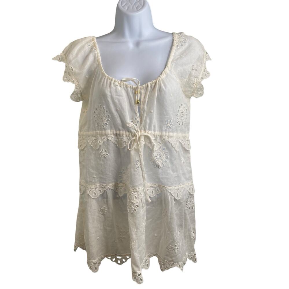 Alice By Temperley Women's White‎ Eyelet Peasant Boho Top Size 2 Ethereal Fairy